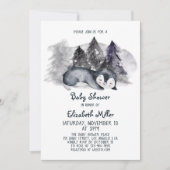 スリーピーペンギン男の赤ちゃんベビーシャワー 招待状 (正面)