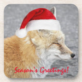 スリーピーレッドキツネ着用レッドサンタハットホリデー コースター (正面)