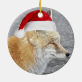 スリーピーレッドキツネ着用レッドサンタハットホリデー セラミックオーナメント (裏面)