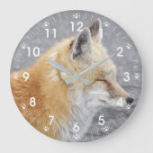 スリーピーレッドキツネ自然写真 ラージ壁時計 (正面)