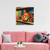 スリーピー漫画ブックスタイルキャットスリーピング キャンバスプリント (インサイチュ (リビング))