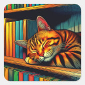 スリーピー漫画ブックスタイルキャットスリーピング スクエアシール (正面)