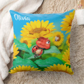 スリーピー·ラディバグ&ヒマワリ、カスタムスロークッション クッション (ブランケット)