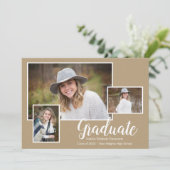 スリーフォトクラフトタイポグラフィ卒業パーティー 招待状 (スタンド正面)