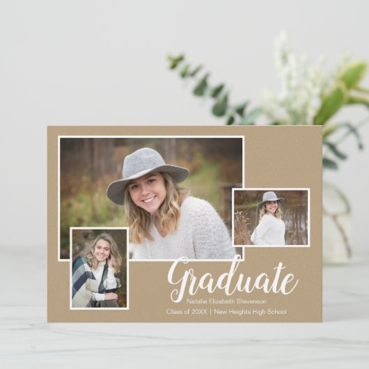 スリーフォトクラフトタイポグラフィ卒業パーティー 招待状 (スタンド正面)