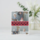スリーフォトコラージレッドプレイドカスタムホリデー ポストカード (スタンド正面)