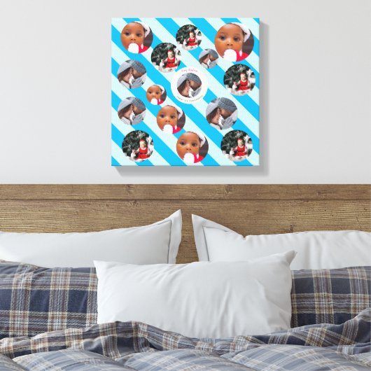 スリーフォトブパーソナライズされたルーストライプルFABクリスマス キャンバスプリント (インサイチュ (寝室))