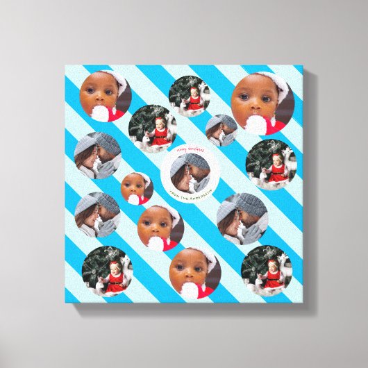 スリーフォトブパーソナライズされたルーストライプルFABクリスマス キャンバスプリント (正面)