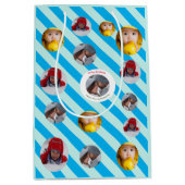 スリーフォトブパーソナライズされたルーストライプルFABクリスマス ミディアムペーパーバッグ (正面)