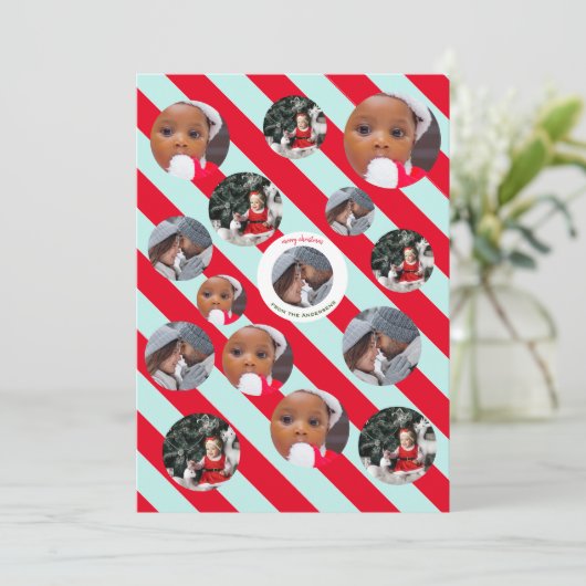 スリーフォトブパーソナライズされたルーストライプルFABクリスマス 招待状 (スタンド正面)