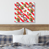 スリーフォトレパーソナライズされたッドストライプファブクリスマス キャンバスプリント (インサイチュ (寝室))