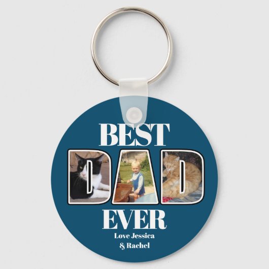 スリーフォト最高のパパエバー名前をカスタムするキーチェーン キーホルダー (正面)