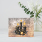 スリーブラックキャンドル金ゴールドオーナメントこうもりハロウィーン シーズンポストカード (スタンド正面)