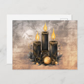 スリーブラックキャンドル金ゴールドオーナメントこうもりハロウィーン シーズンポストカード (正面/裏面)