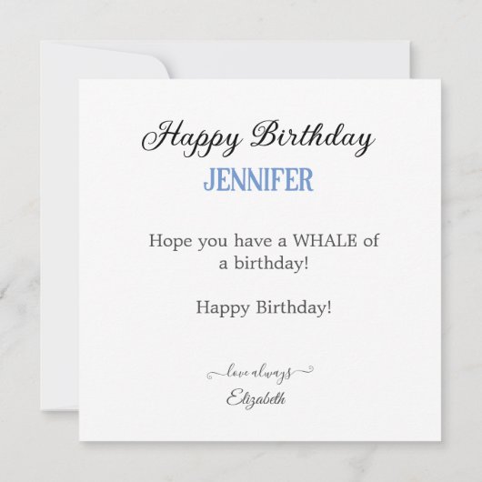 スリーブラック&ホワイトオルカクジラお誕生日ケーキ カード (裏面)