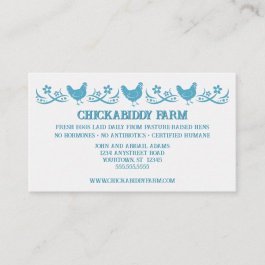 スリーブルーヘンズエッグファーム農家カントリーストア 名刺 (正面)