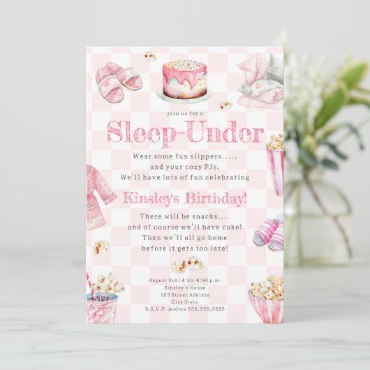 スリープアンダースナックパーティーガールズ誕生日 招待状 (スタンド正面)