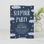 スリープオーバー パーティー | イラスト ネイビーブルー 誕生日 招待状 (スタンド正面)