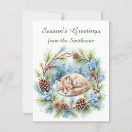 スリープキツネインウィンターリースホリデイ ポストカード