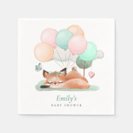 スリープキツネバルーン名ティール（緑がかった色）ベビーシャワー スタンダードカクテルナプキン