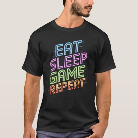 スリープゲ食べームリピートGamingゲーマーTシャツ Tシャツ (正面)
