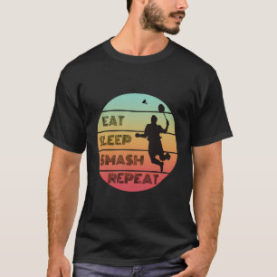スリープスマッ食べシュのリピートレトロバドミントン恋人バディ Tシャツ