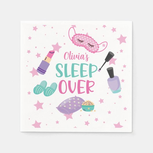 スリープバースランバーパーティーピンクパープルトゥイーン スタンダードカクテルナプキン (正面)