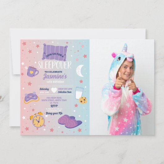 スリープバーパーティー誕生日スランバーキュートな女の子の写真 招待状 (正面)