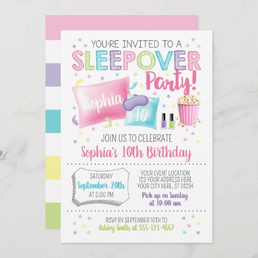 スリープバー招待状スランバーパーティー誕生日 招待状 (正面/裏面)