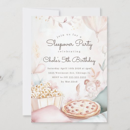 スリープバー誕生日パーティームービー夜ガールバースデー 招待状 (正面)
