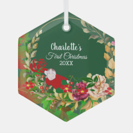 スリープベビー第1回クリスマスグリーンフローラリース ガラスオーナメント