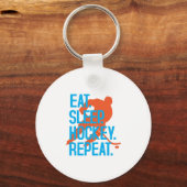 スリープホッケー食べリピートおもしろいスポーツホッケー引用文 キーホルダー (正面)