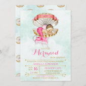 スリープマーメイドベビークラムシェルティアラ金ゴールド&ピンク 招待状 (正面/裏面)