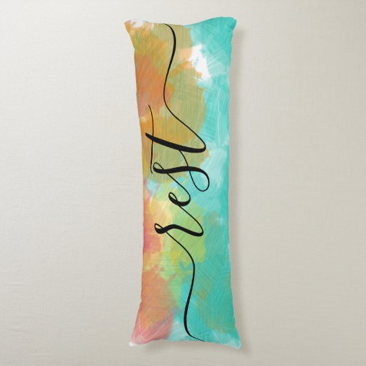 スリープレストコーラルイエローターコイズウォーターカラー ボディピロー (正面縦)