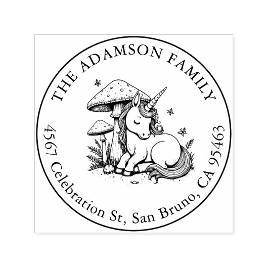 スリープ中のベビーユニコーンToadstool Name Address セルフインキングスタンプ (デザイン)