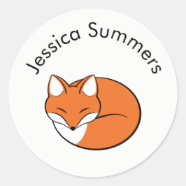 スリープ状態の漫画キツネカスタムメッセージ ラウンドシール