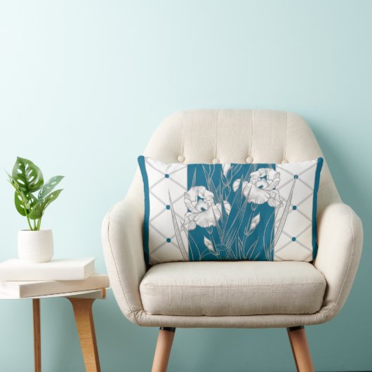 スリープ簡単アイリスティール(緑がかった色)グレーホワイト ランバークッション (椅子)