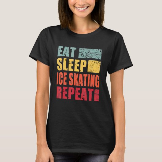 スリープ食べアイススケートで滑るリピート Tシャツ (正面)