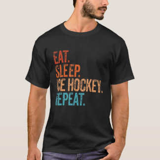 スリープ食べアイスホッケーリピートおもしろいヴィンテージアイスフック Tシャツ