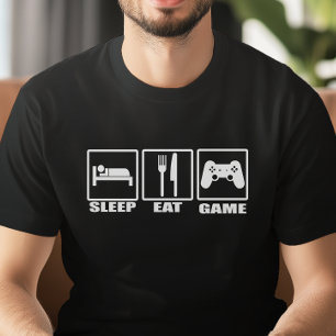 スリープ食べアンドゲームガおもしろいーマー Tシャツ