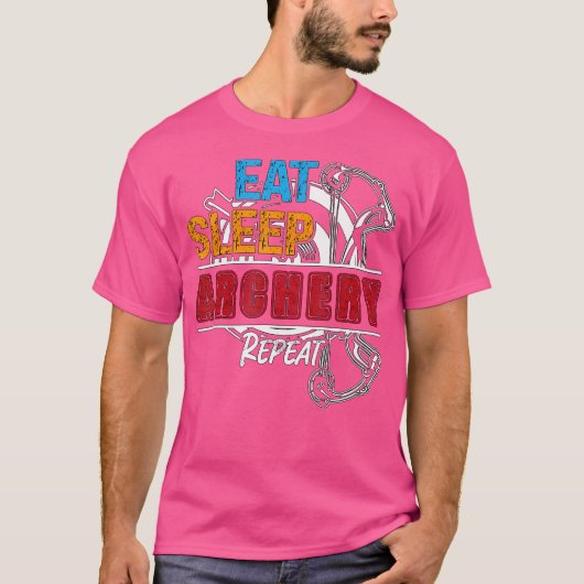 スリープ食べアーチェリーリピート射撃、 発砲クロスボウ狩り Tシャツ (正面)