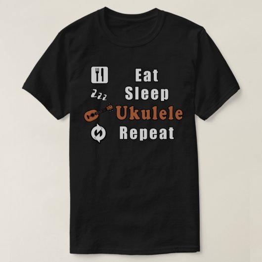 スリープ食べウクレレリピート Tシャツ (デザイン正面)