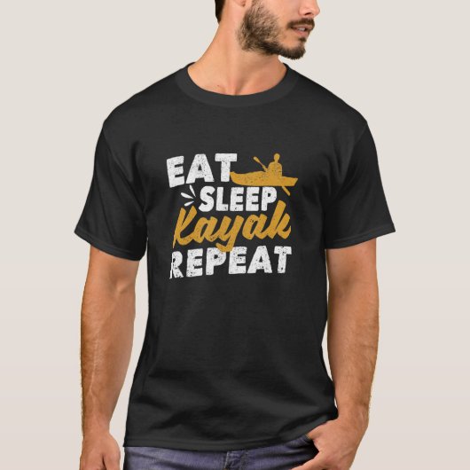スリープ食べカヤックリピートKayakingカヌーBoating Kaj Tシャツ (正面)