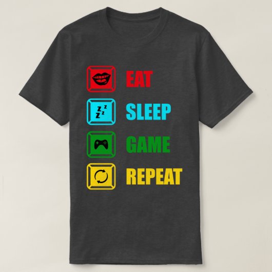 スリープ食べゲームのリピート Tシャツ (デザイン正面)