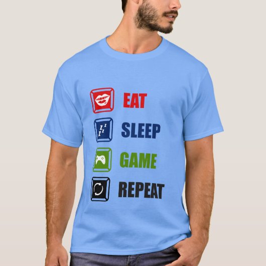 スリープ食べゲームの繰り返しワードアートTシャツ Tシャツ (正面)