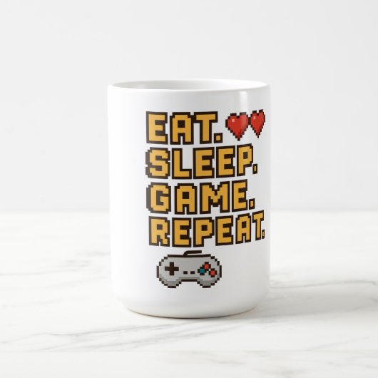 スリープ食べゲームの繰り返し – レトロピクセルゲームTシャツ コーヒーマグカップ (中央)