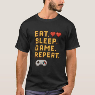 スリープ食べゲームの繰り返し – レトロピクセルゲームTシャツ Tシャツ