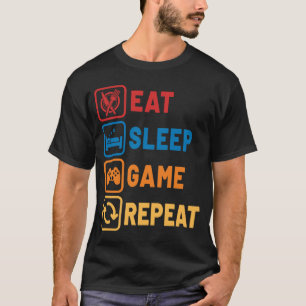 スリープ食べゲーム繰り返しゲーマおもしろいーコントローラ Tシャツ