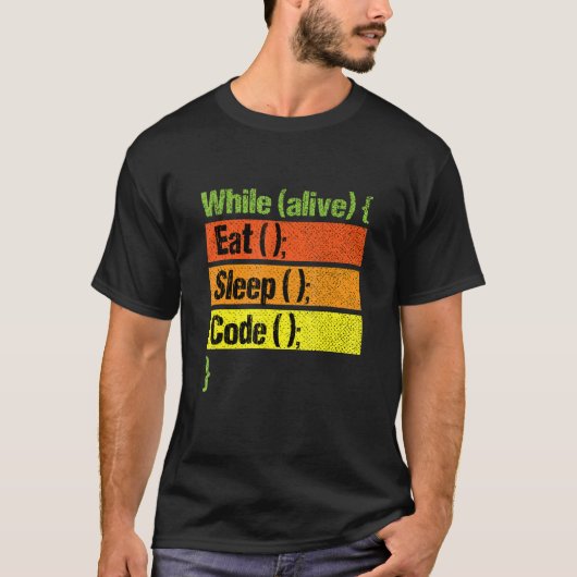 スリープ食べコードの繰り返しプログラミング開発 Tシャツ (正面)