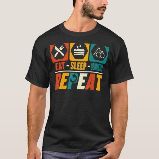 スリープ食べジオメトリが数学者の数学を繰り返す Tシャツ (正面)